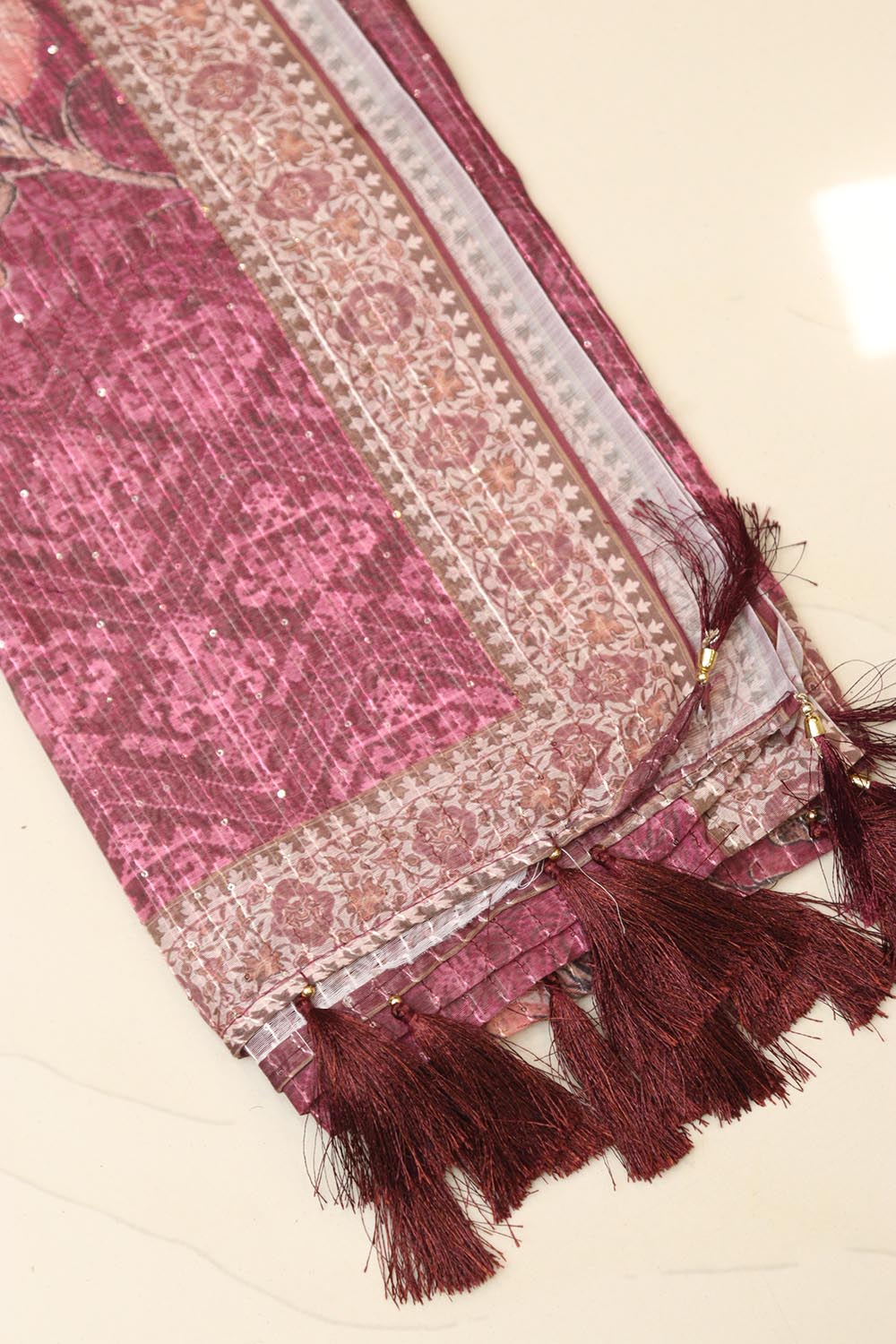 Maroon Digital Printed Chanderi Flower Design Dupatta