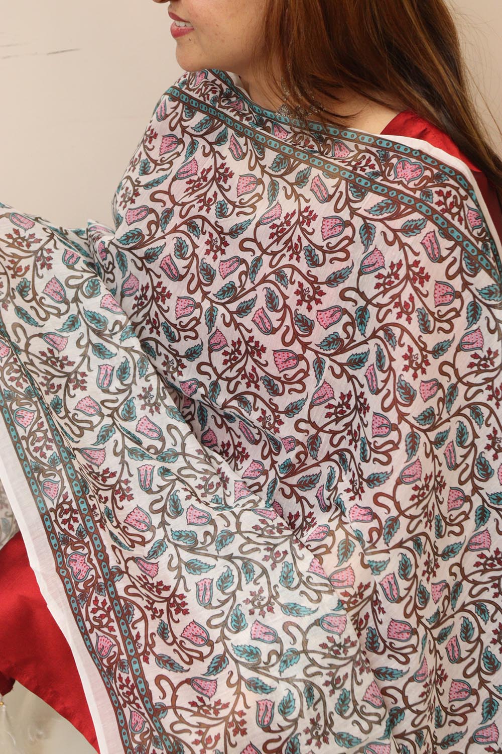 Multicolor Digital Printed Chanderi Flower Design Dupatta