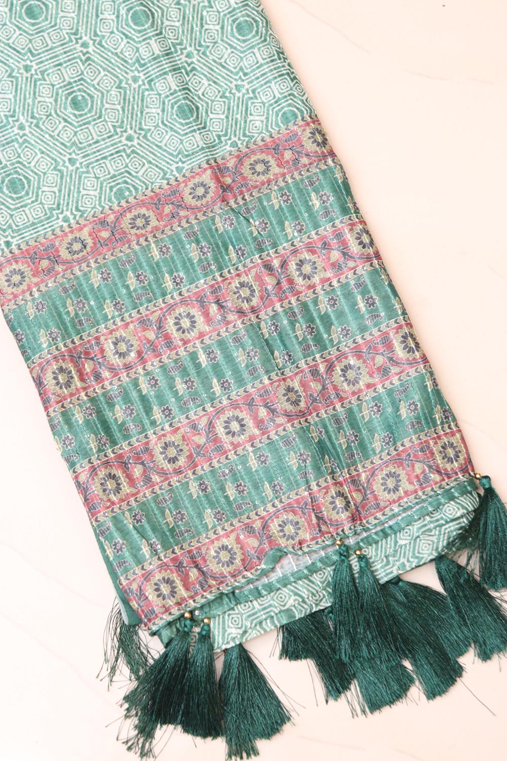 Green Digital Printed Chanderi Ajrakh Design Dupatta