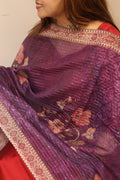 Purple Digital Printed Chanderi Flower Design Dupatta