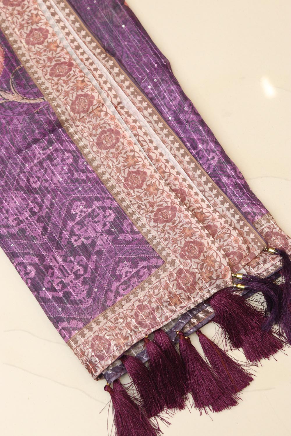 Purple Digital Printed Chanderi Flower Design Dupatta
