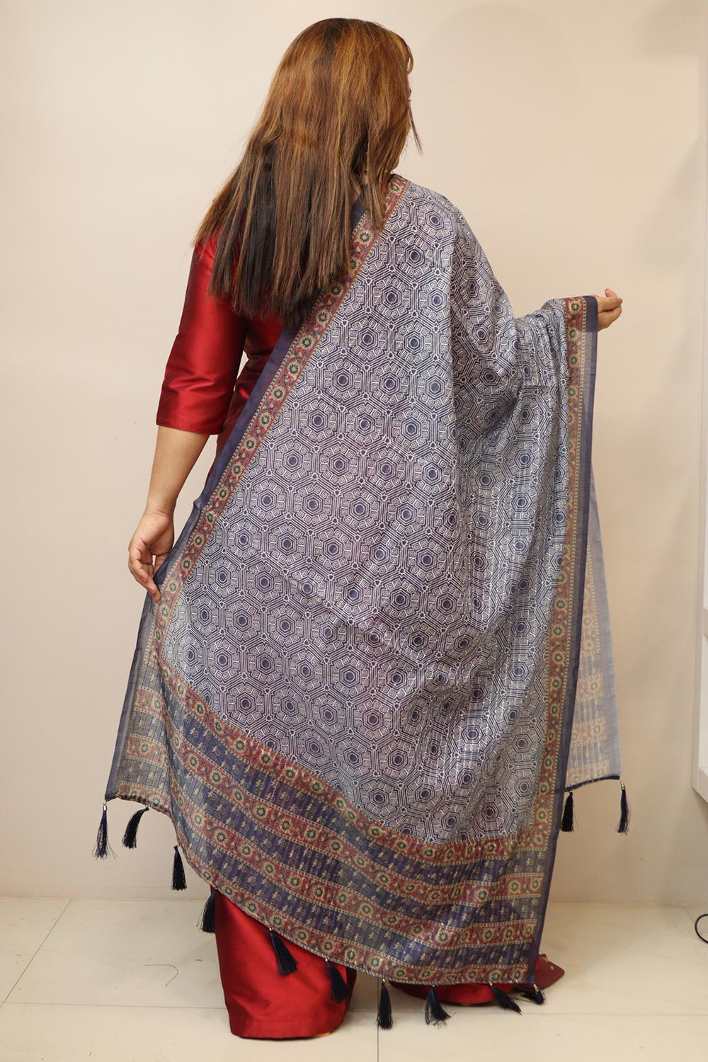 Elegant Blue Digital Printed Chanderi Dupatta with Floral Patterns for Ethnic Wear