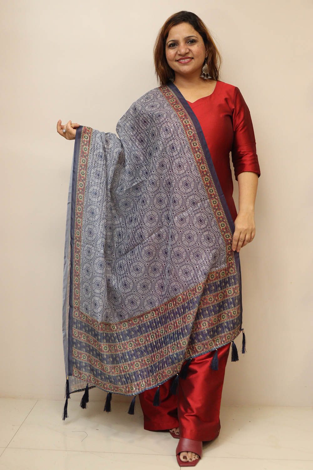 Elegant Blue Digital Printed Chanderi Dupatta with Floral Patterns for Ethnic Wear