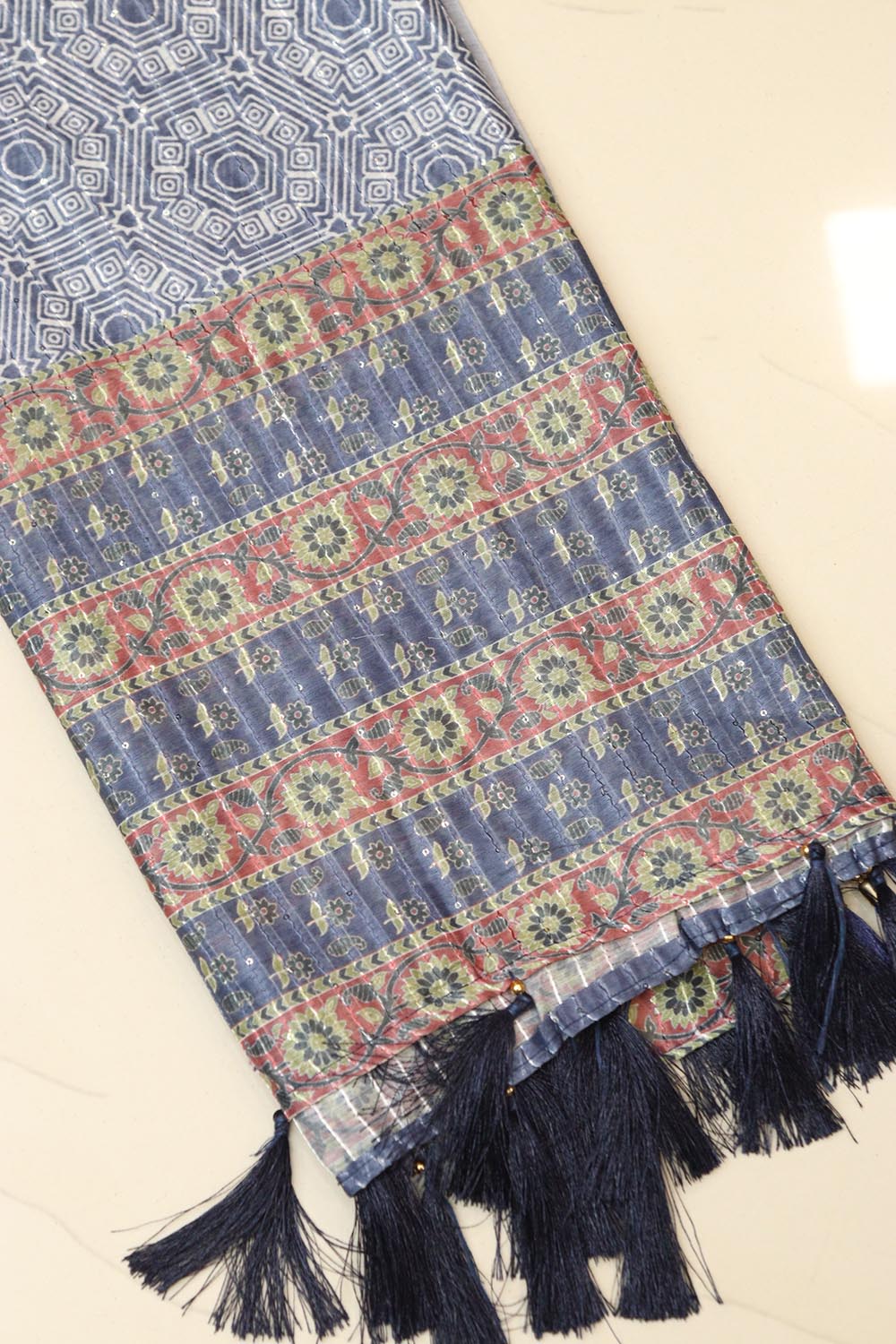 Elegant Blue Digital Printed Chanderi Dupatta with Floral Patterns for Ethnic Wear