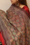 Maroon Digital Printed Chanderi Ajrakh Design Dupatta