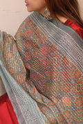 Grey Digital Printed Chanderi Ajrakh Design Dupatta
