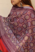 Purple Digital Printed Chanderi Ajrakh Design Dupatta
