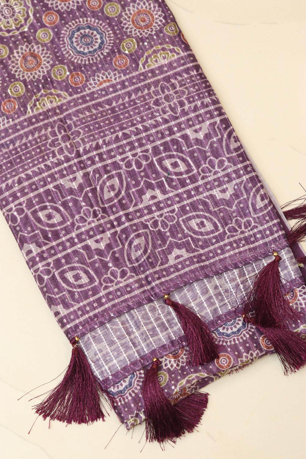 Purple Digital Printed Chanderi Ajrakh Design Dupatta