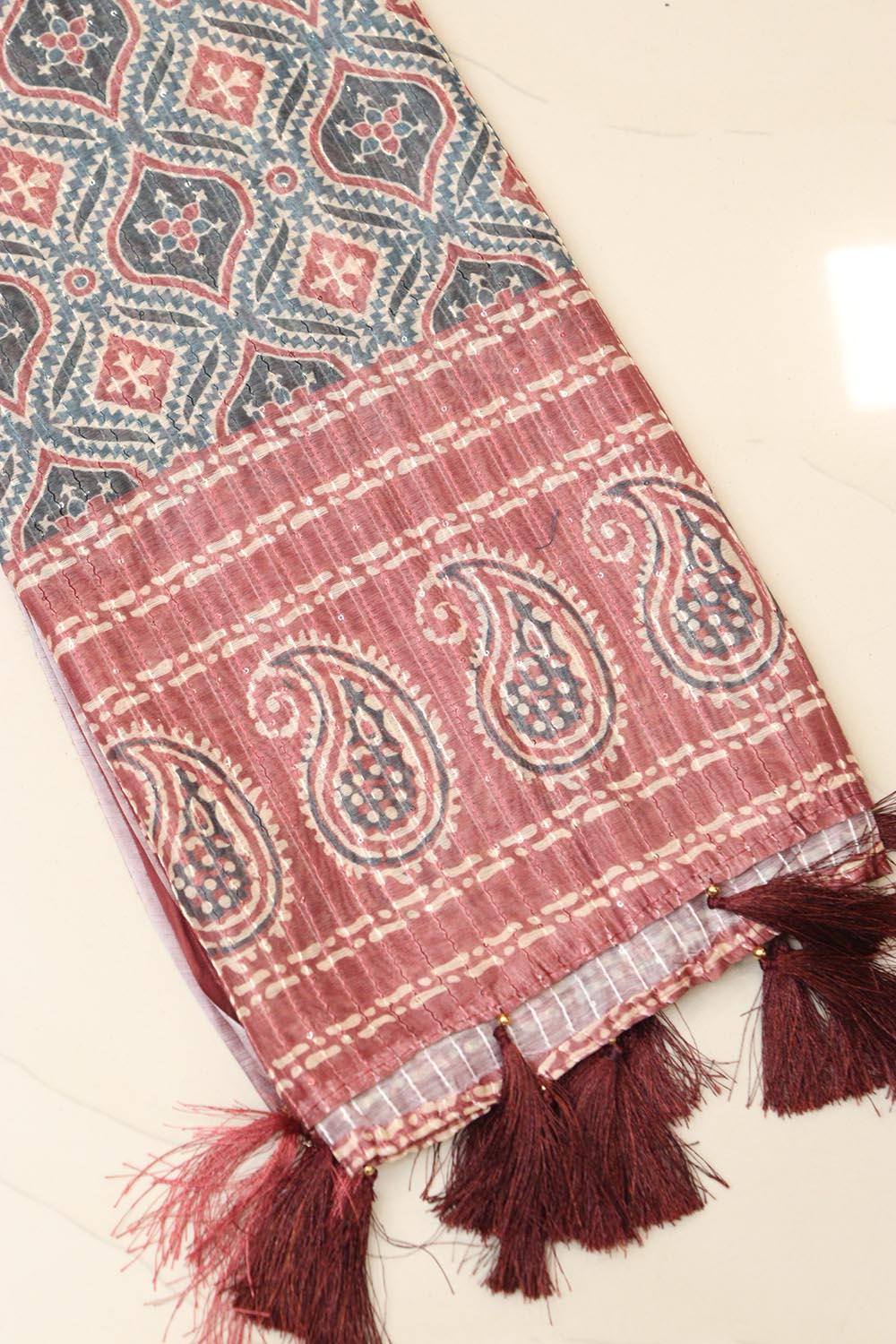 Multicolor Digital Printed Chanderi Ajrakh Design Dupatta