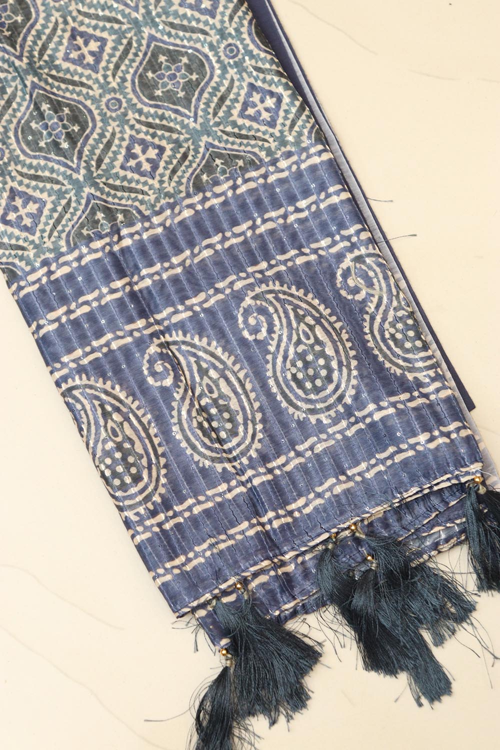 Chic Maroon Digital Printed Chanderi Ajrakh Design Dupatta with Tassels for Ethnic Wear and Festivals