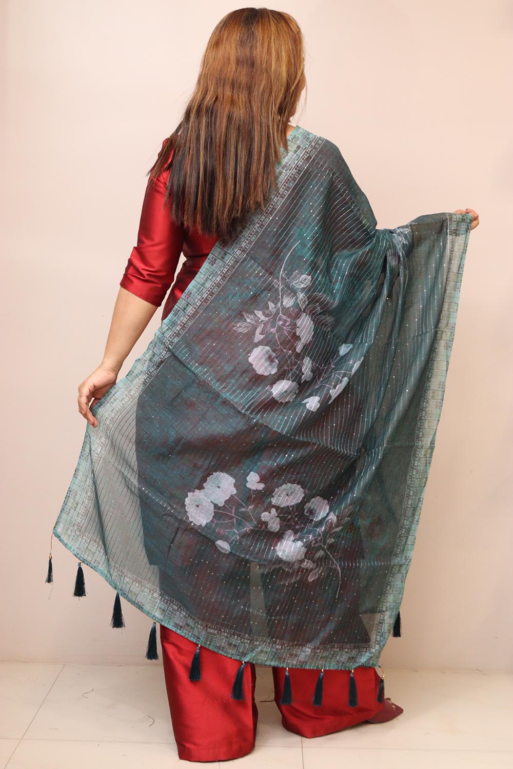 Blue Digital Printed Chanderi Dupatta