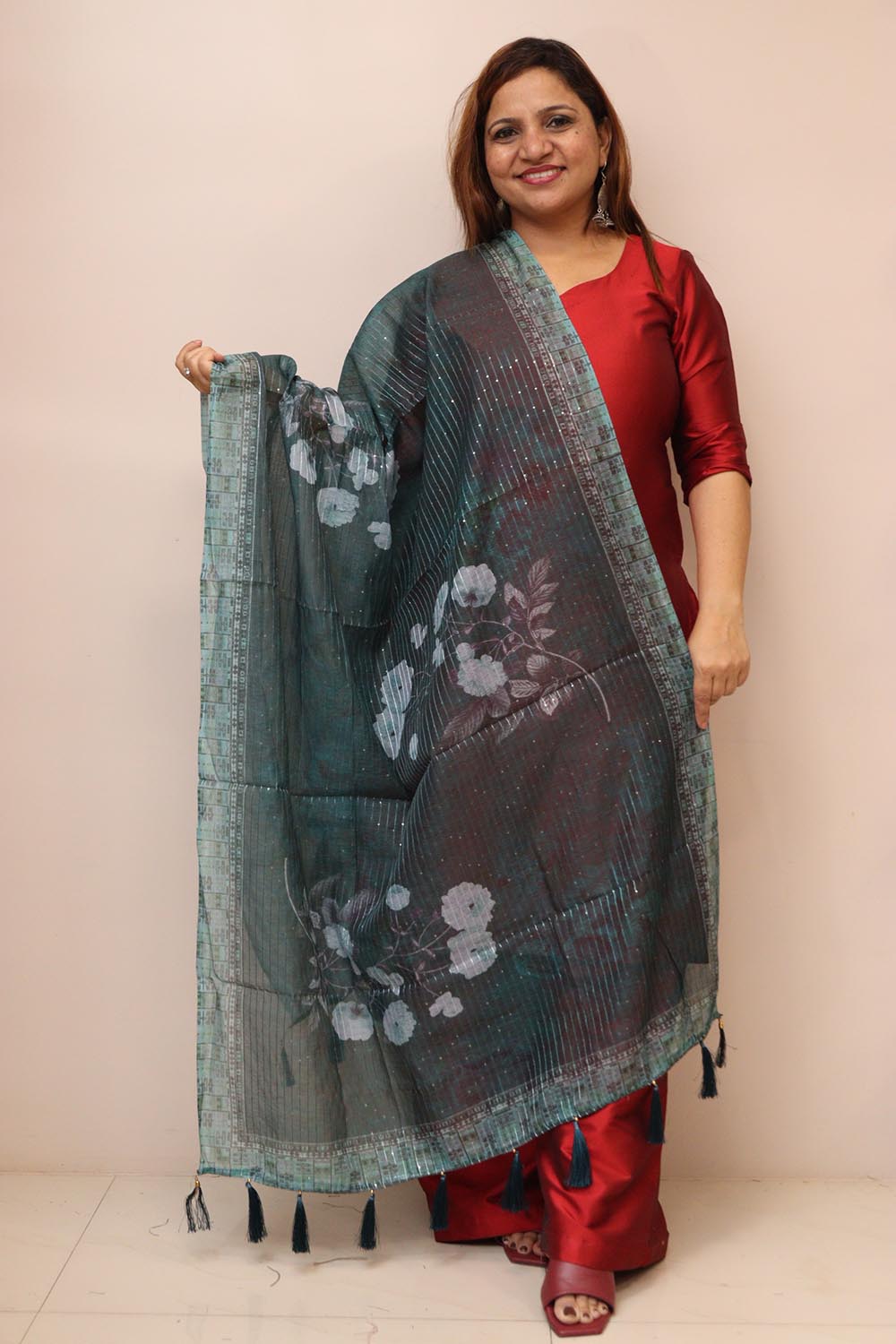 Blue Digital Printed Chanderi Dupatta