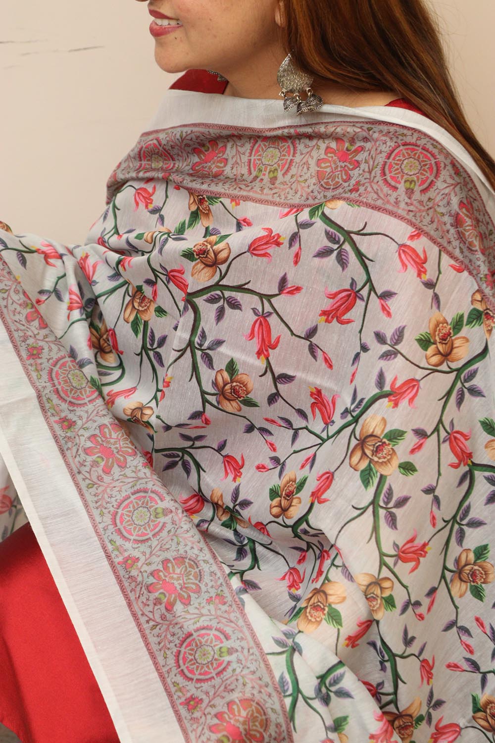 Grey Digital Printed Chanderi Dupatta
