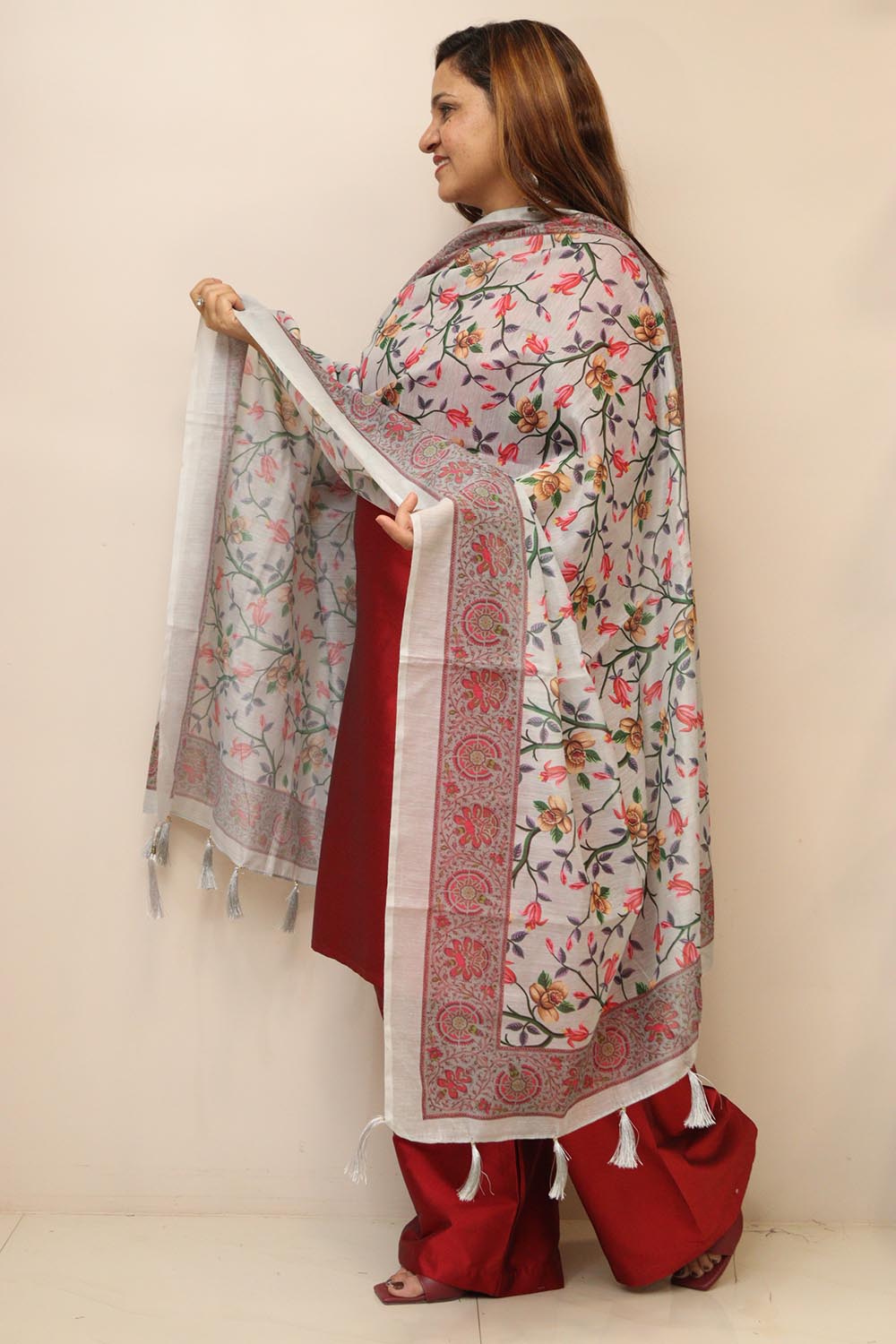Grey Digital Printed Chanderi Dupatta