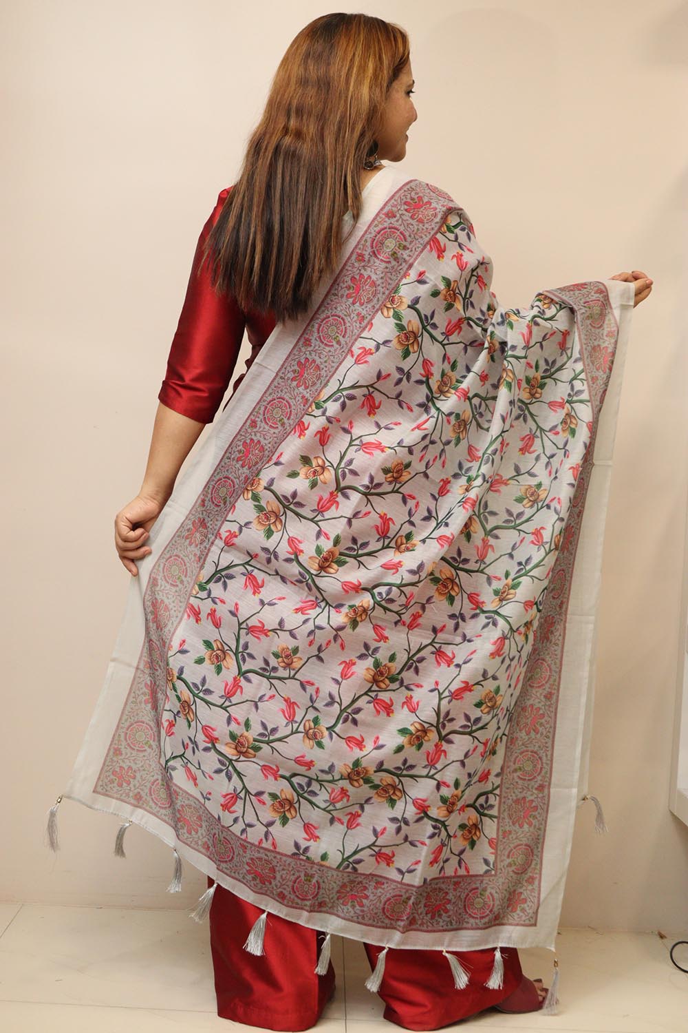 Grey Digital Printed Chanderi Dupatta