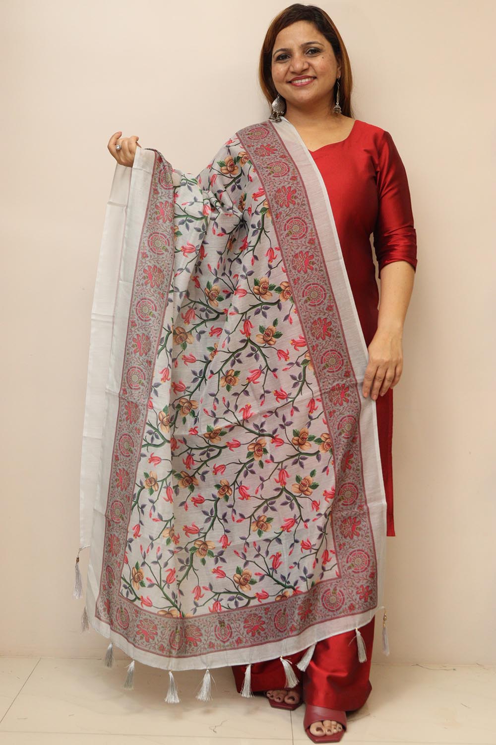 Grey Digital Printed Chanderi Dupatta