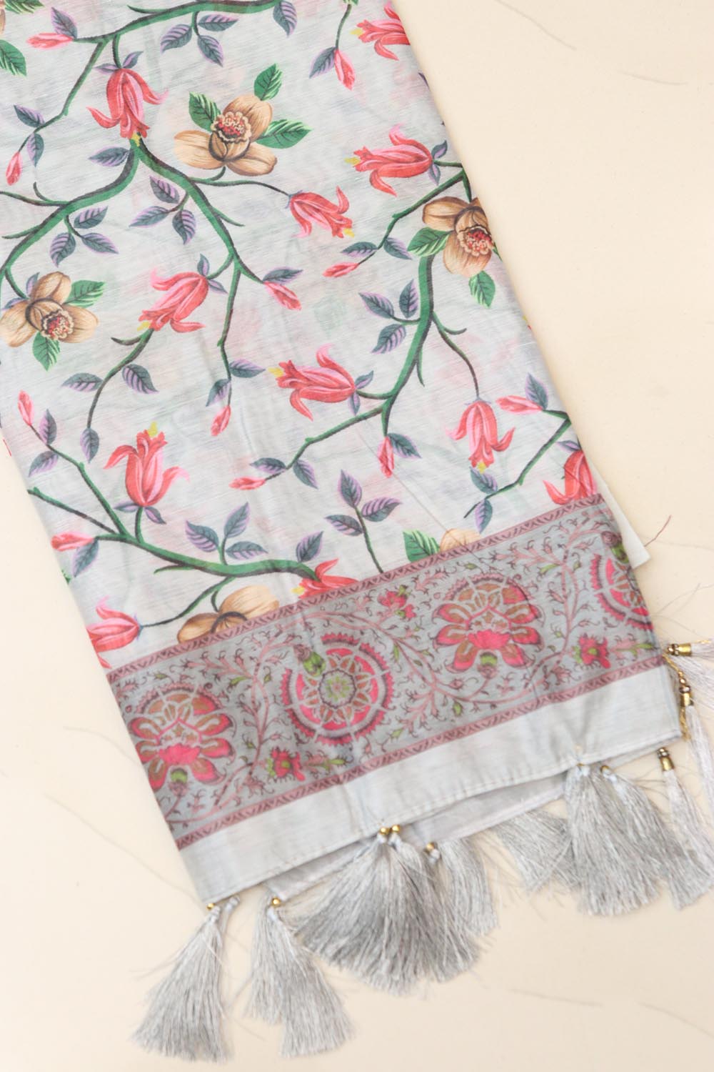 Grey Digital Printed Chanderi Dupatta