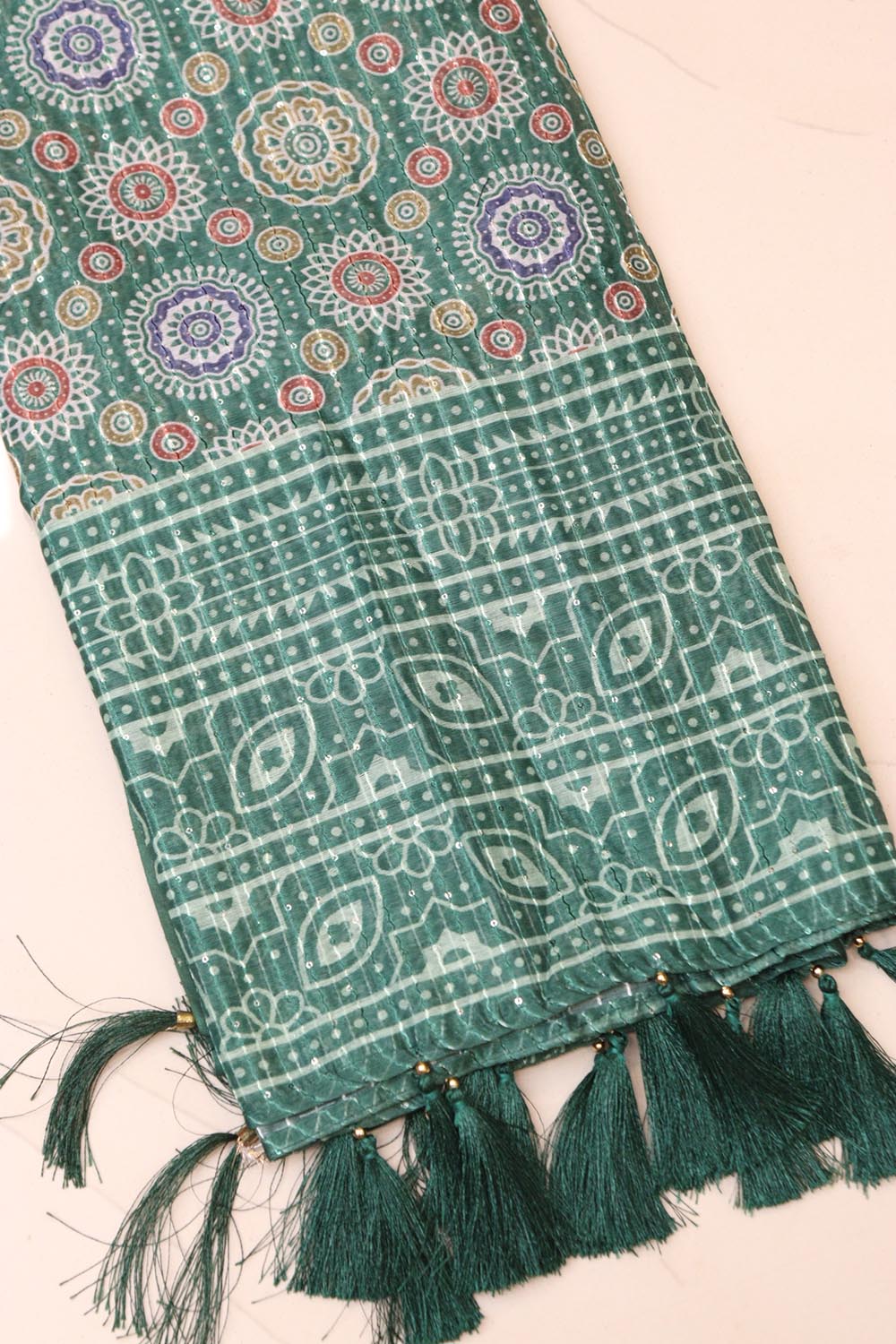 Green Digital Printed Chanderi Ajrakh Design Dupatta
