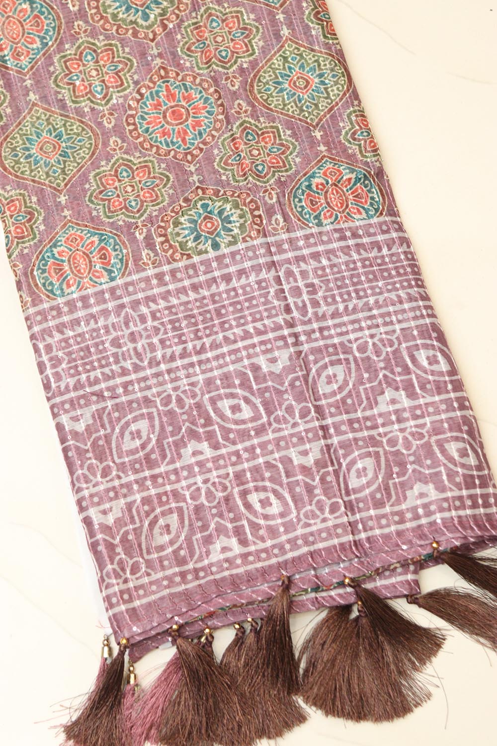 Maroon Digital Printed Chanderi Ajrakh Design Dupatta