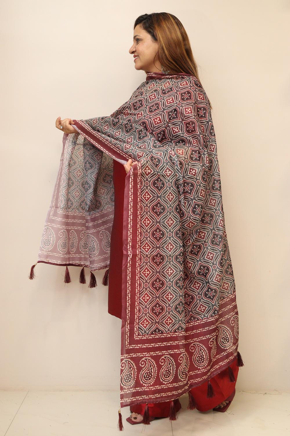 Multicolor Digital Printed Chanderi Ajrakh Design Dupatta