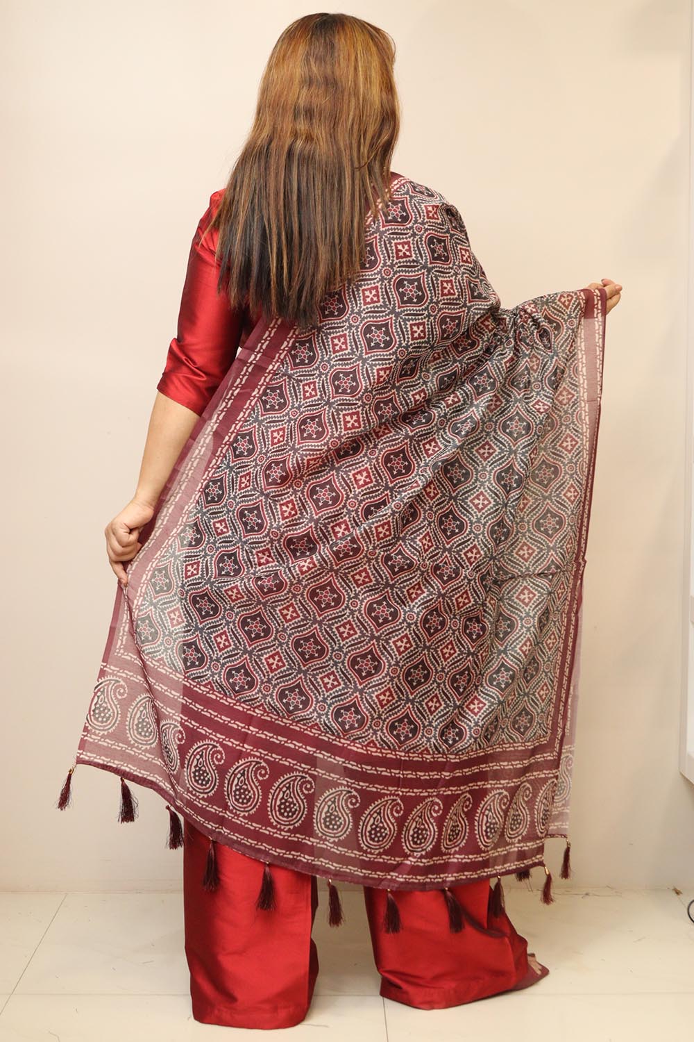Multicolor Digital Printed Chanderi Ajrakh Design Dupatta