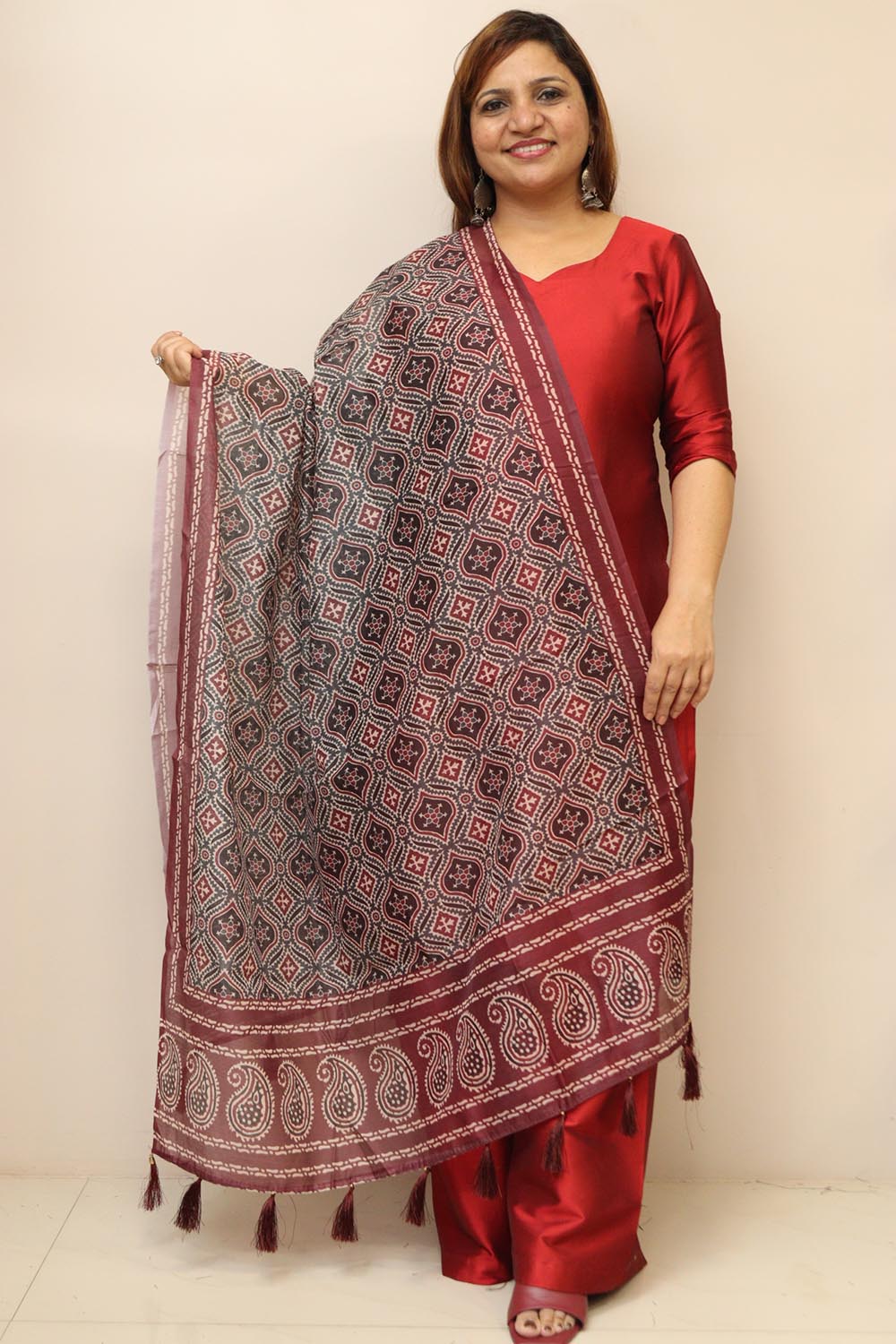 Multicolor Digital Printed Chanderi Ajrakh Design Dupatta