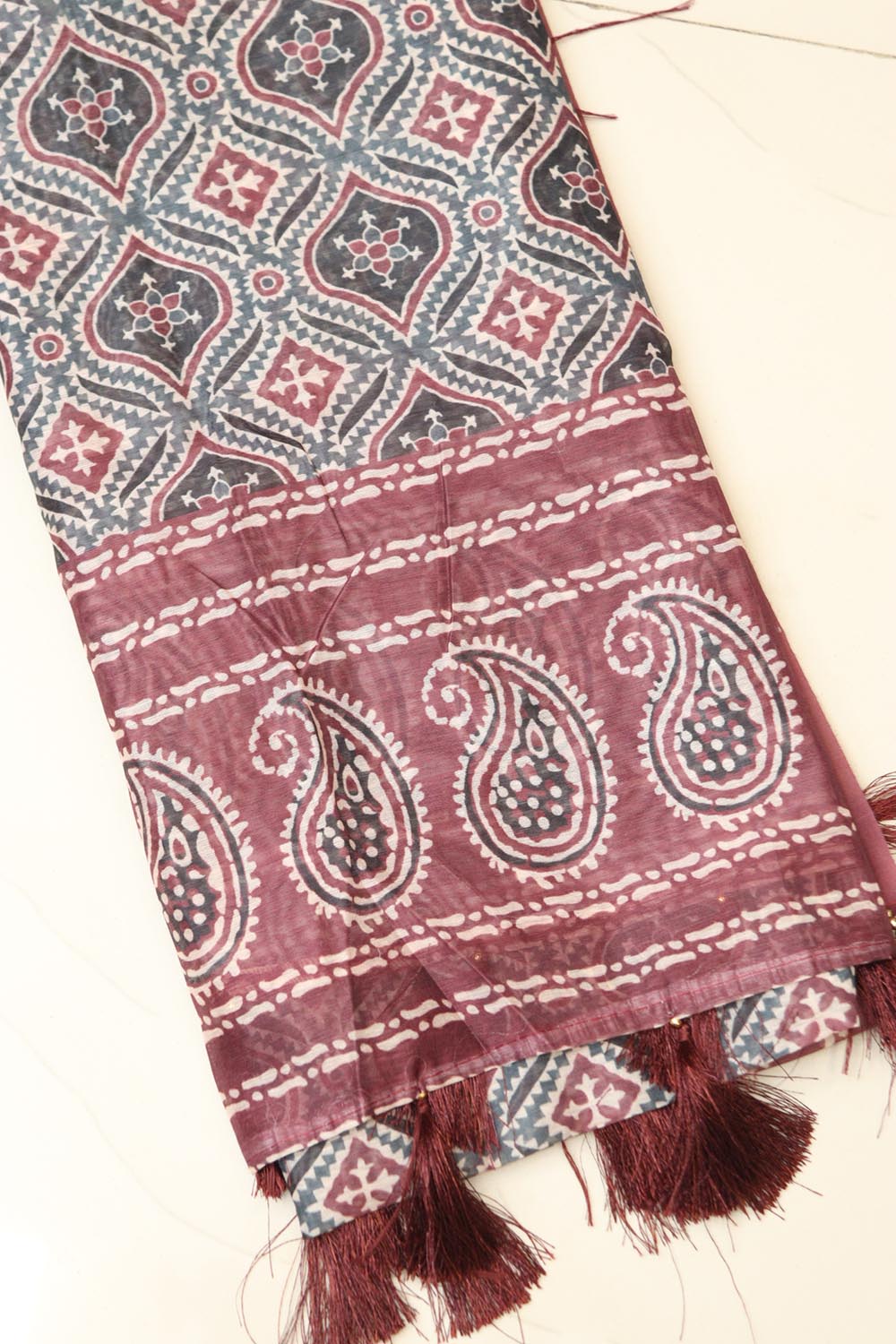 Multicolor Digital Printed Chanderi Ajrakh Design Dupatta