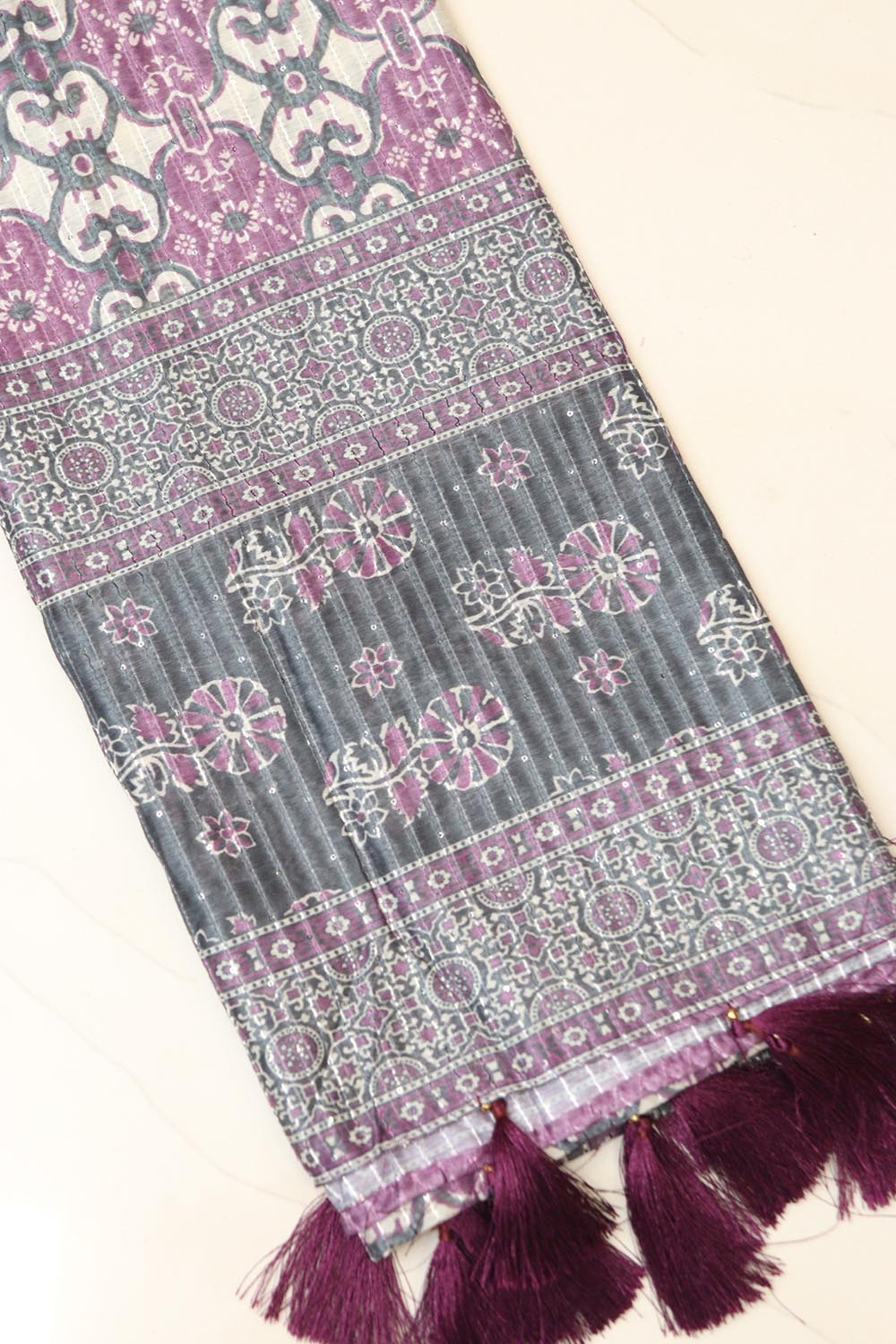 Purple Digital Printed Chanderi Ajrakh Design Dupatta
