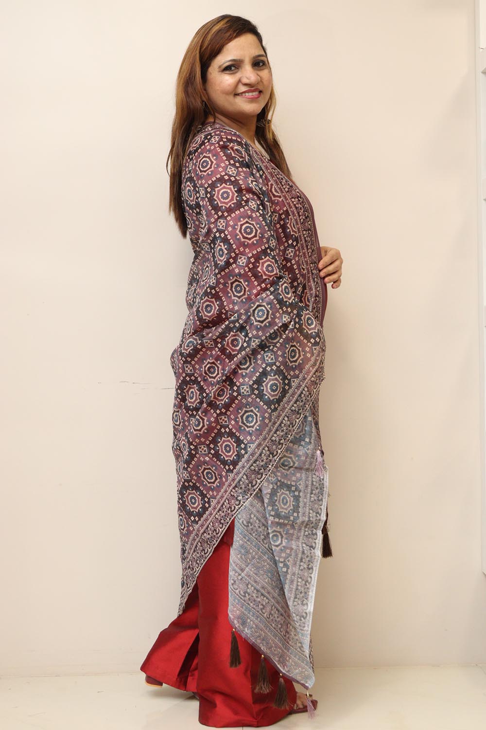 Multicolor Digital Printed Chanderi Ajrakh Design Dupatta