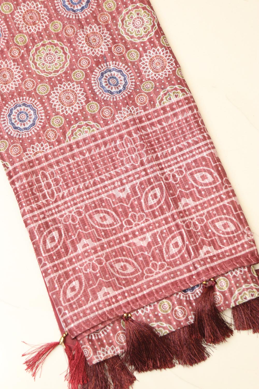 Maroon Digital Printed Chanderi Ajrakh Design Dupatta