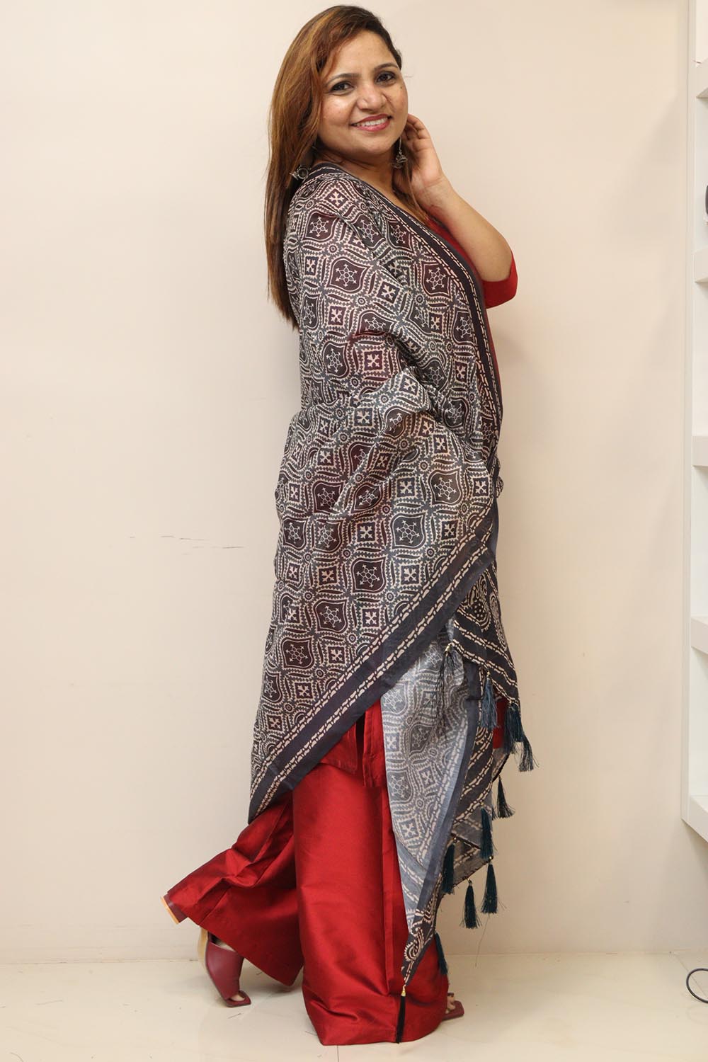 Blue Digital Printed Chanderi Ajrakh Design Dupatta