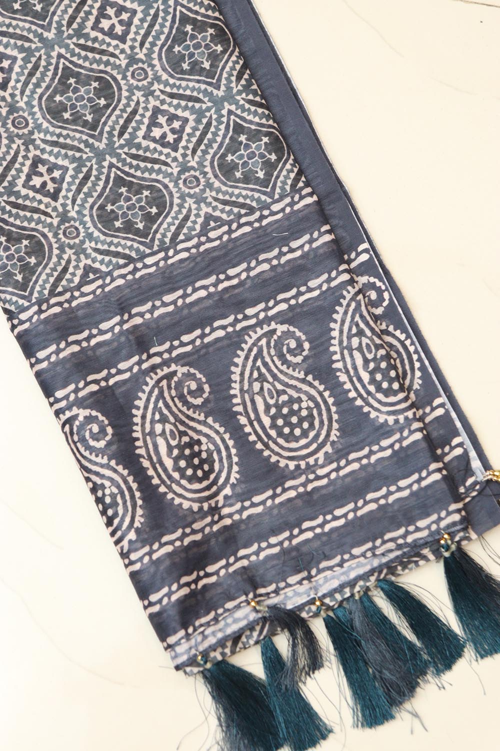 Blue Digital Printed Chanderi Ajrakh Design Dupatta
