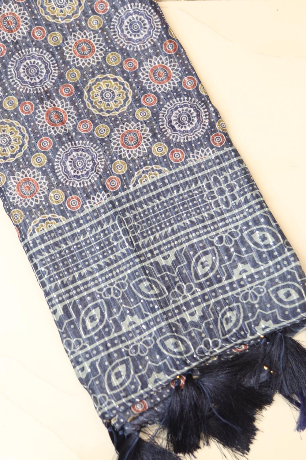 Blue Digital Printed Chanderi Ajrakh Design Dupatta