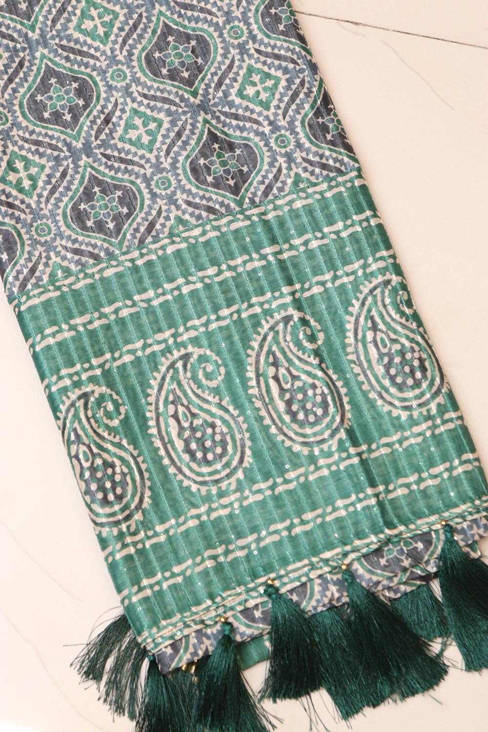 Green Digital Printed Chanderi Ajrakh Design Dupatta