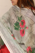 Grey Digital Printed Chanderi Flower Design Dupatta