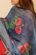 Blue Digital Printed Chanderi Flower Design Dupatta