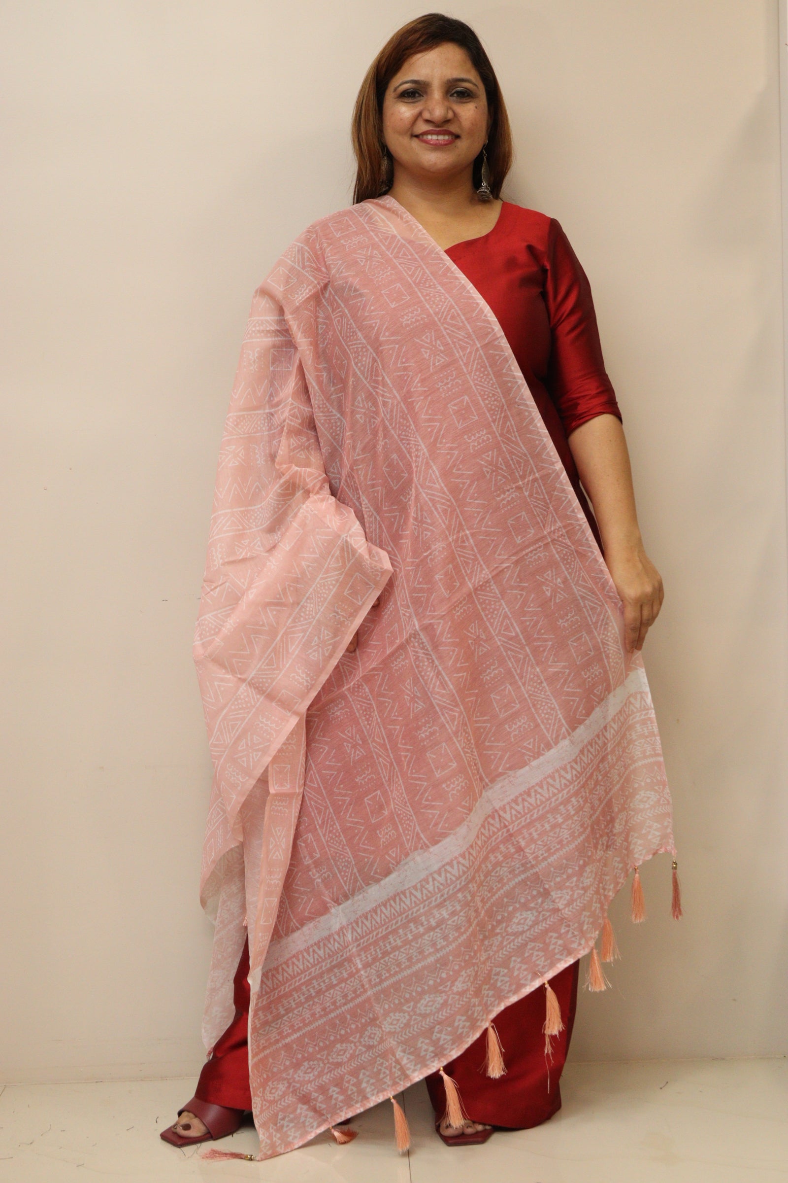 Peach Digital Printed Chanderi Dupatta