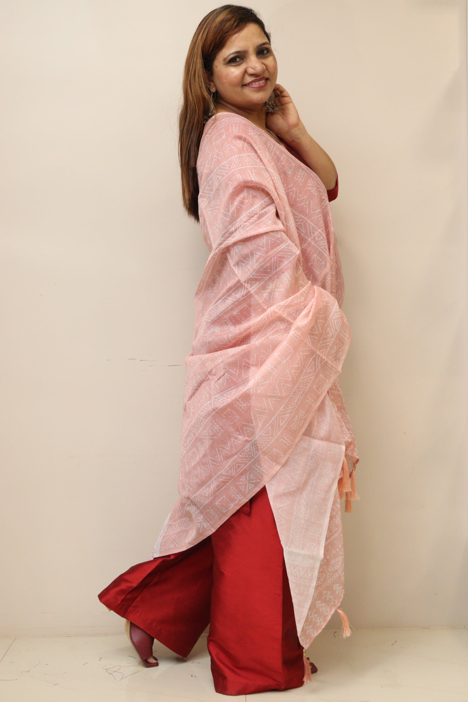 Peach Digital Printed Chanderi Dupatta