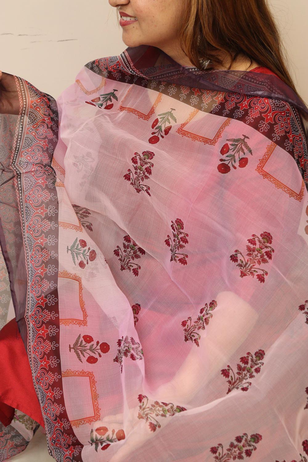 Pink Digital Printed Organza Dupatta