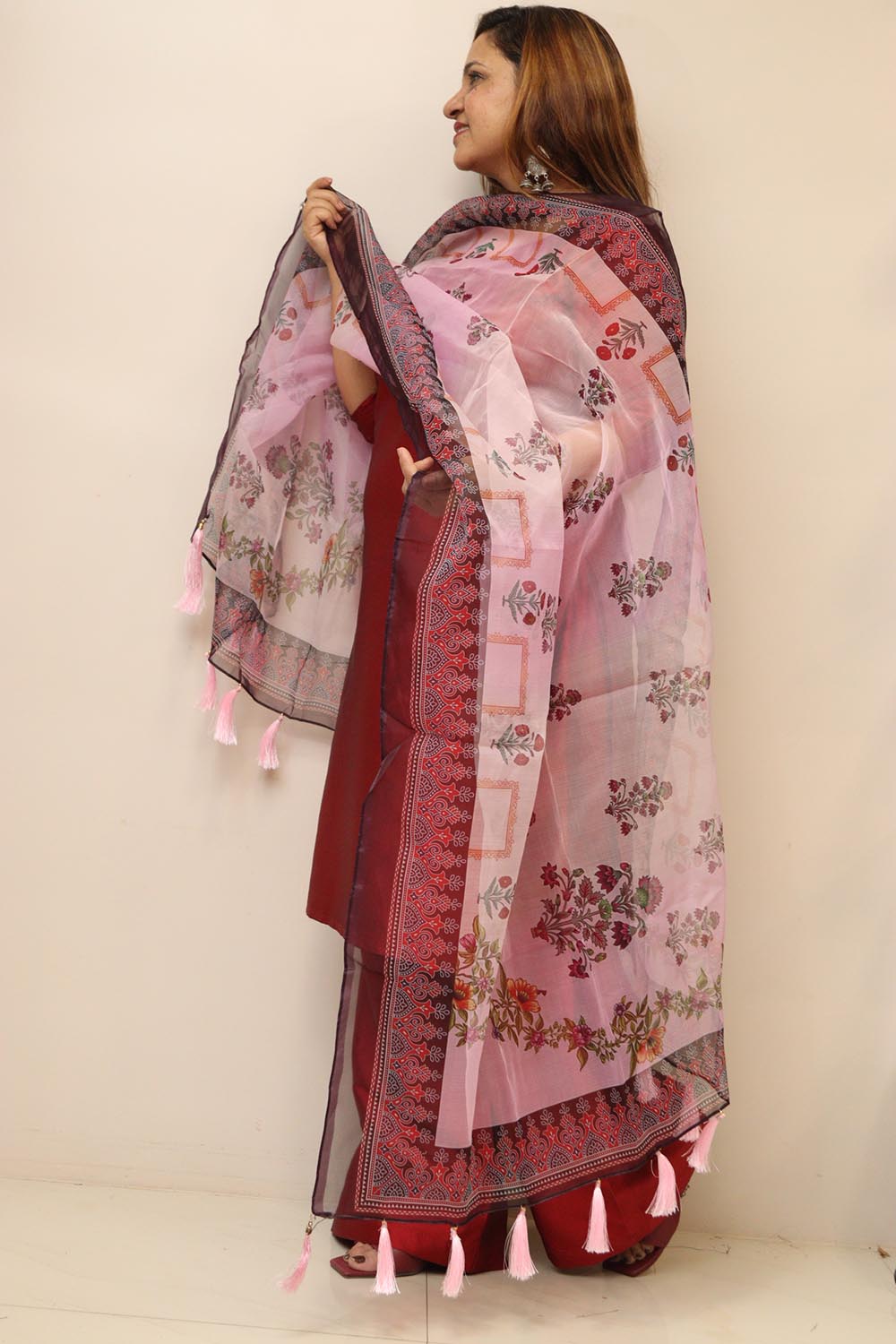 Pink Digital Printed Organza Dupatta