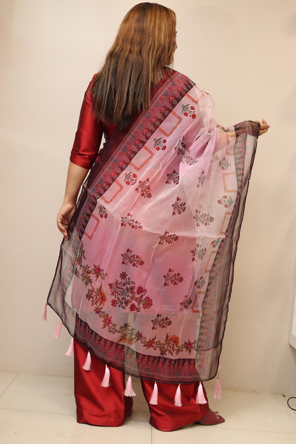 Pink Digital Printed Organza Dupatta