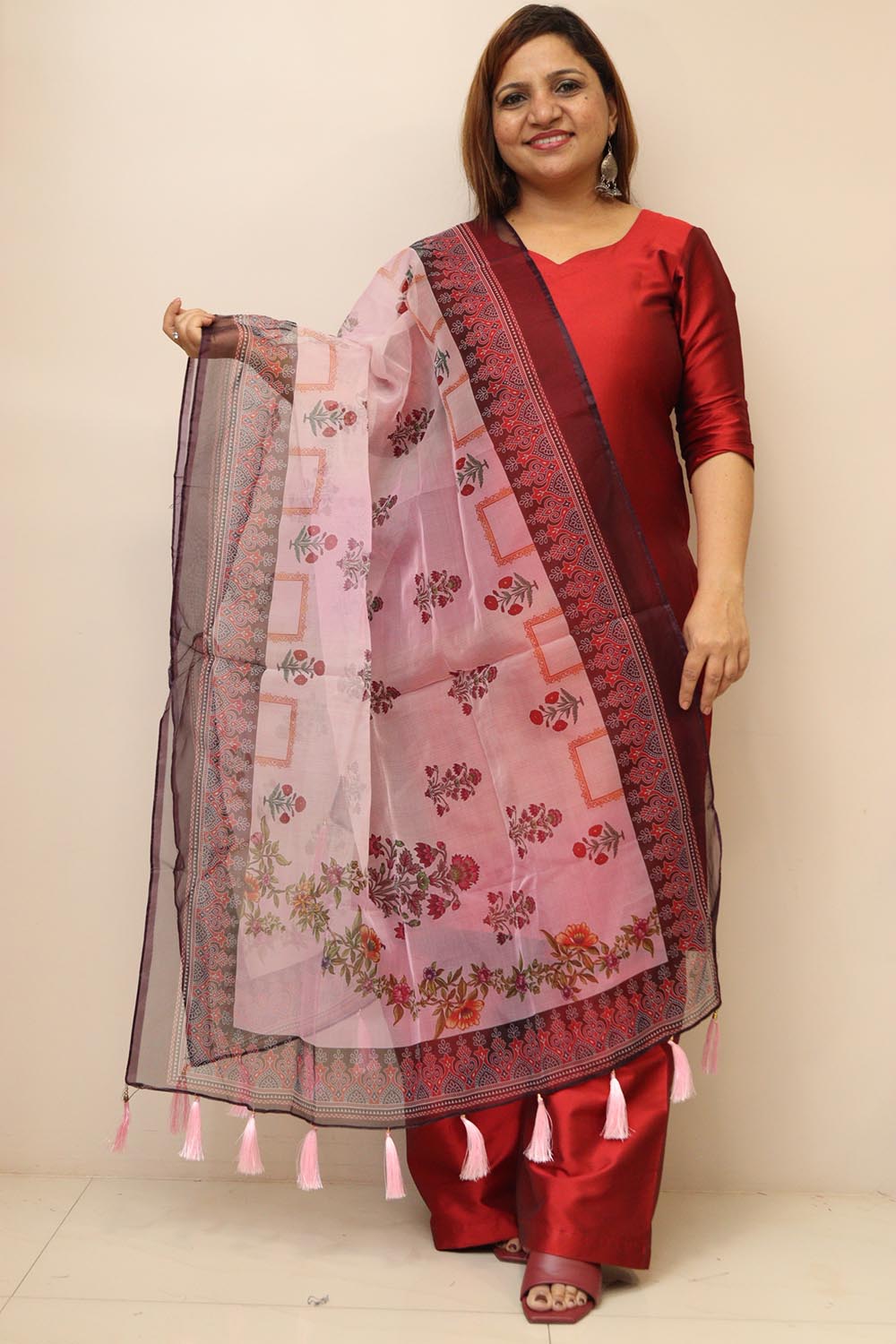 Pink Digital Printed Organza Dupatta