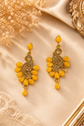 Golden Yellow Art Beads Dangle Earrings Festive Diamond Accent