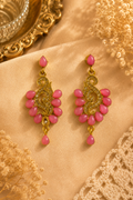 Pink Art Beads Dangle Earrings Festive Diamond Accent