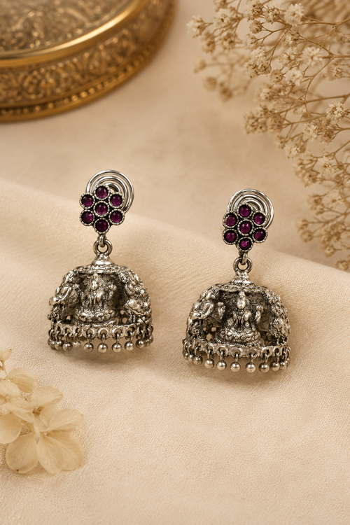 Amethyst Art Stone Temple Jhumka Earrings Festive Heritage Design