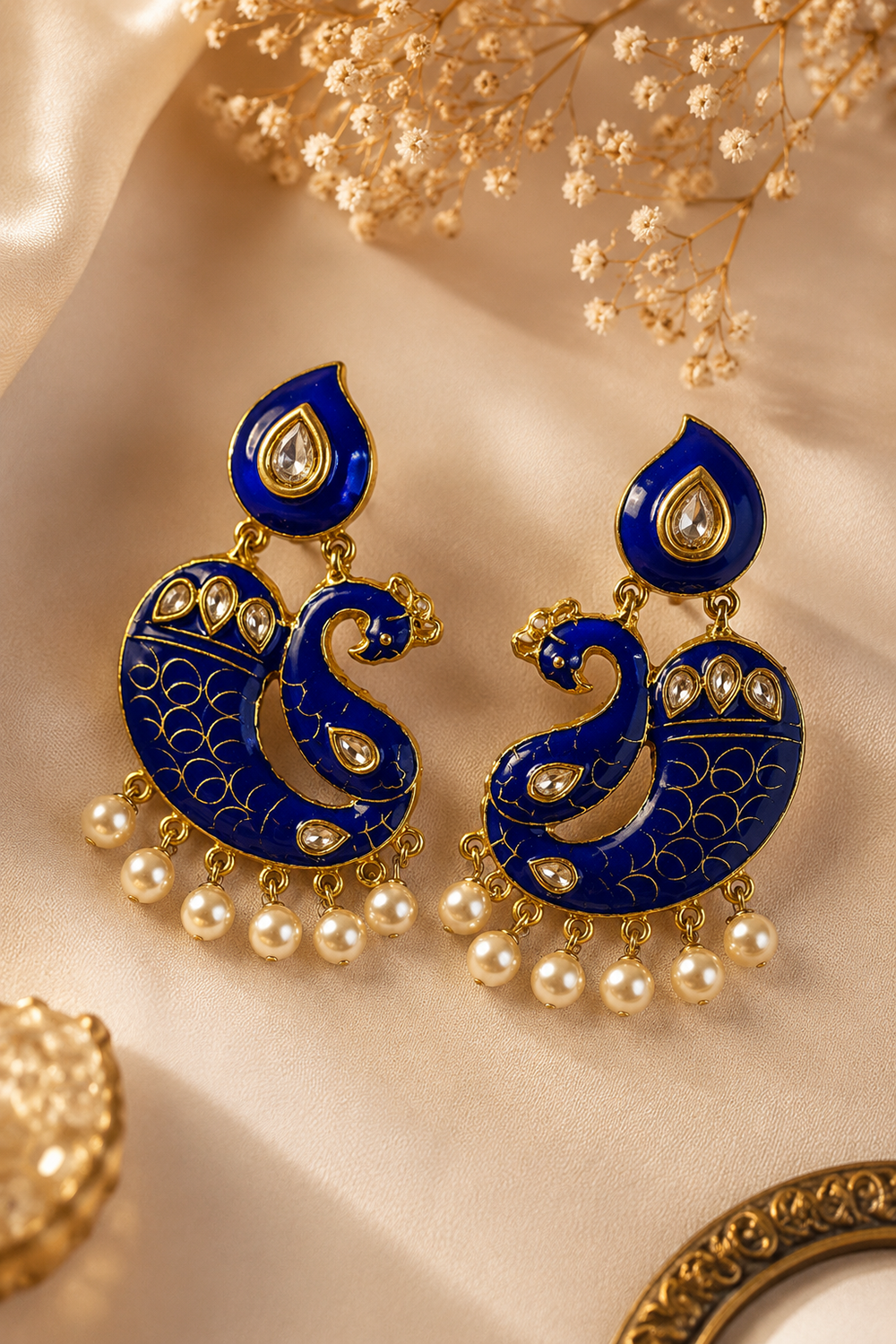Royal Peacock Art Pearl Earrings Festive Ethnic Statement