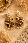 Ivory Peacock Art Pearl Earrings Festive Ethnic Statement