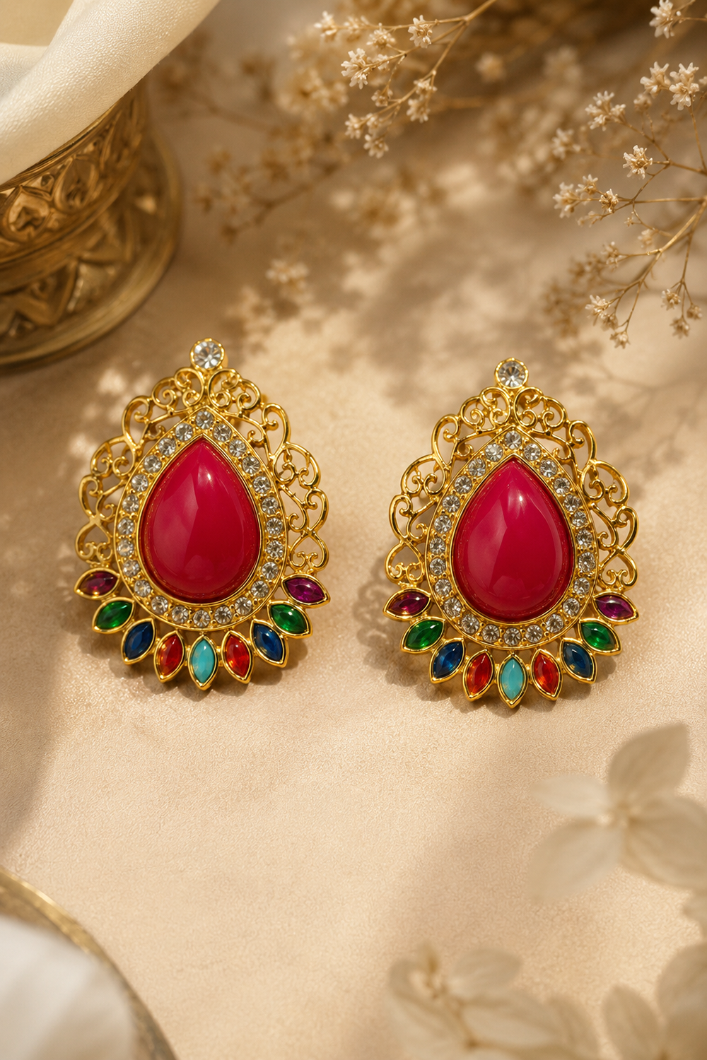 Pink Royale Art Diamond Stud Earrings Festive Everyday Elegance