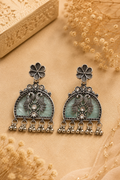 Oxidised Peacock Motif Stone Chandbali Earrings