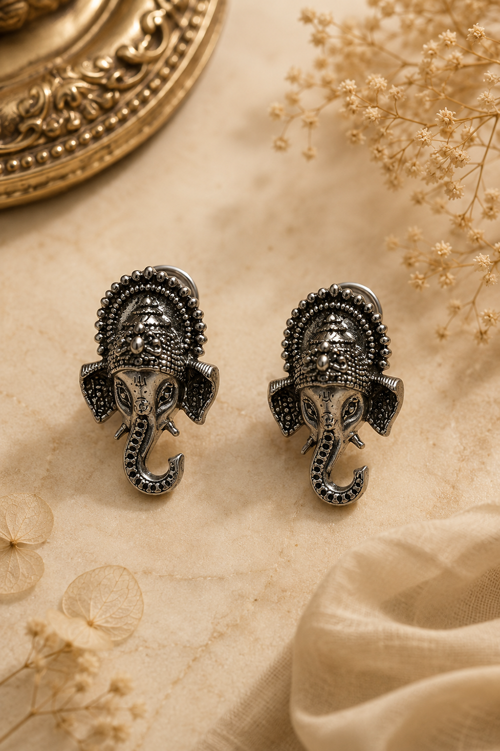 Oxidised Lord Ganesha Stud Earrings